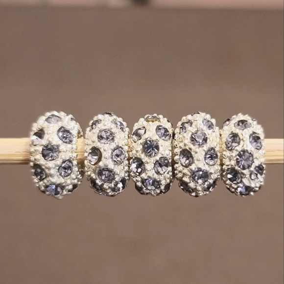 Jewelry - 5 Silver Beads with Blue Stones for Pandora Type Bracelets